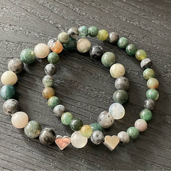 Green Tree Agate Stone Beaded Bracelet Set - Picture 6 of 10